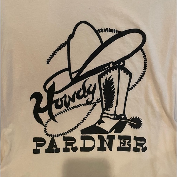 Bandit Brand Howdy Pardner Women's Western cream t-shirt cowgirl L made in USA - Picture 4 of 5